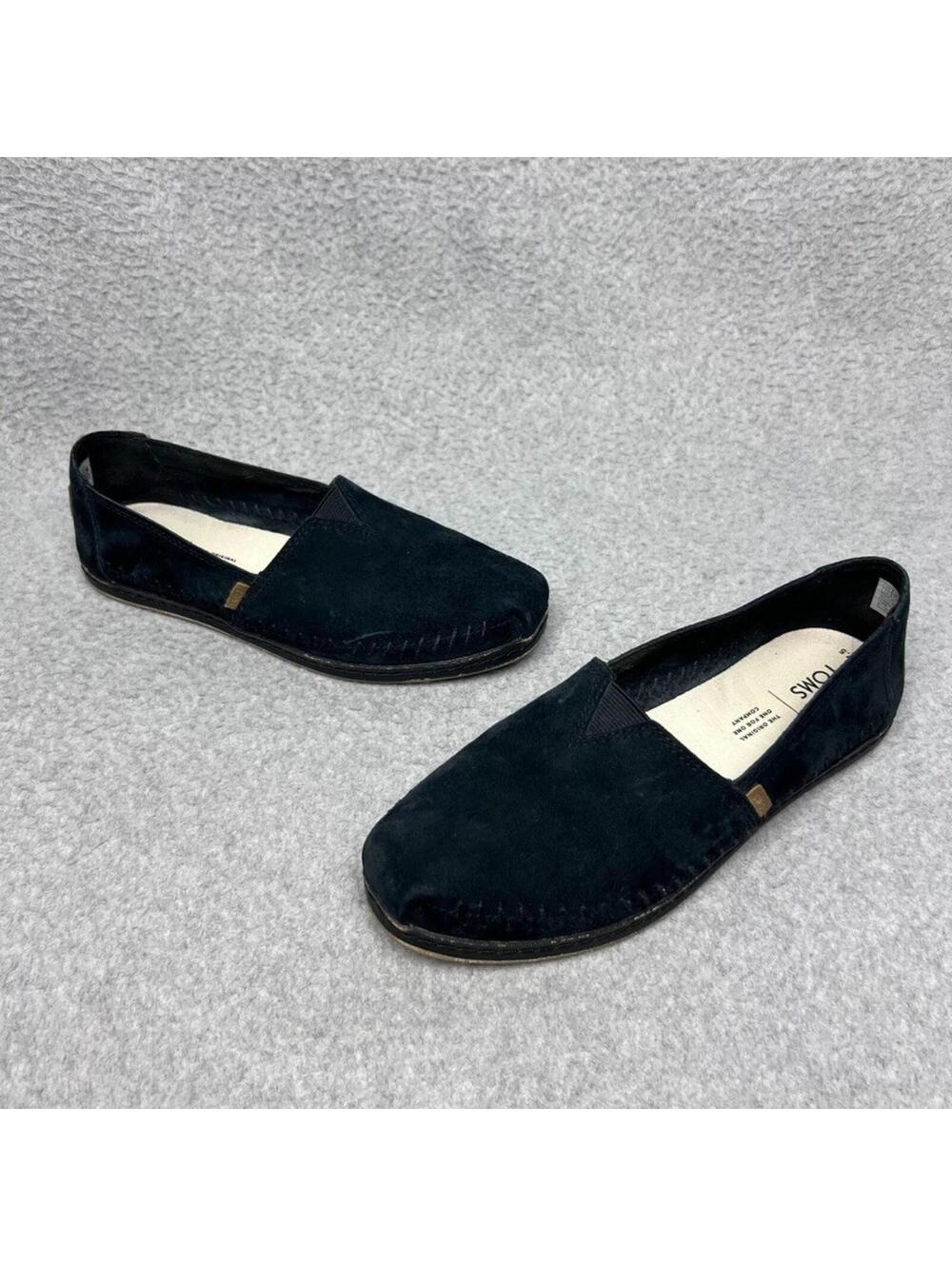 TOMS Alpargata Leather Wrap Black Nubuck Suede Slip On Loafer Flats Shoes Sz 7.5